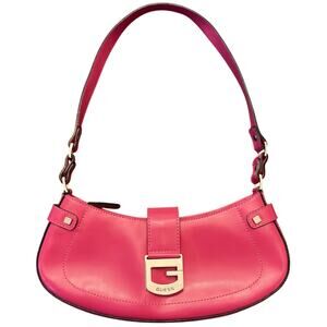 Y2K Guess Pink Shoulder Bag Baguette Purse Mini Silver G Logo 2000s Barbiecore